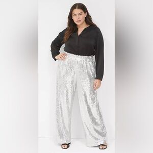 Lane Bryant Sequined Silver Wide Leg Pants